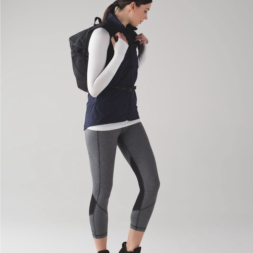 Lululemon Pace Rival 23inch Leggings Pants Heathered Black Pink Accent 8